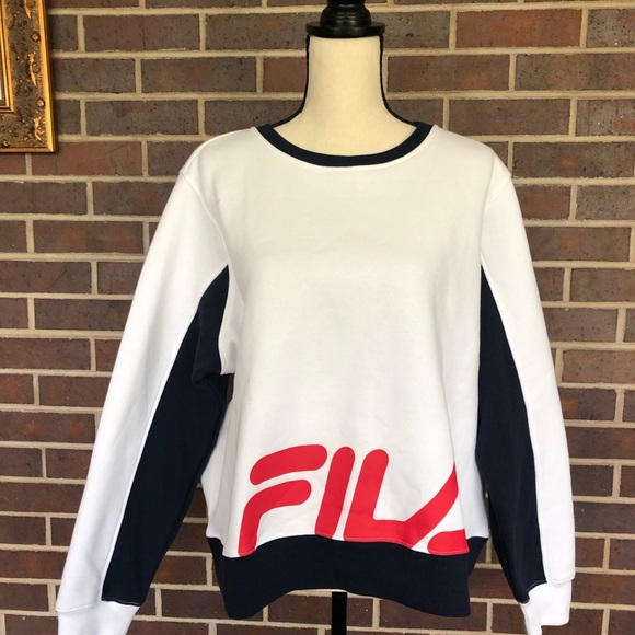 NWT FILA Sweatshirt White, Red & Navy Plus Size 1X Soft Fleece lined Crewneck - Picture 5 of 5